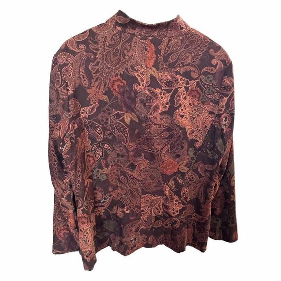 Dressbarn Paisley Mandarin Collar Zip Front Jacket - Size L - Picture 2 of 8